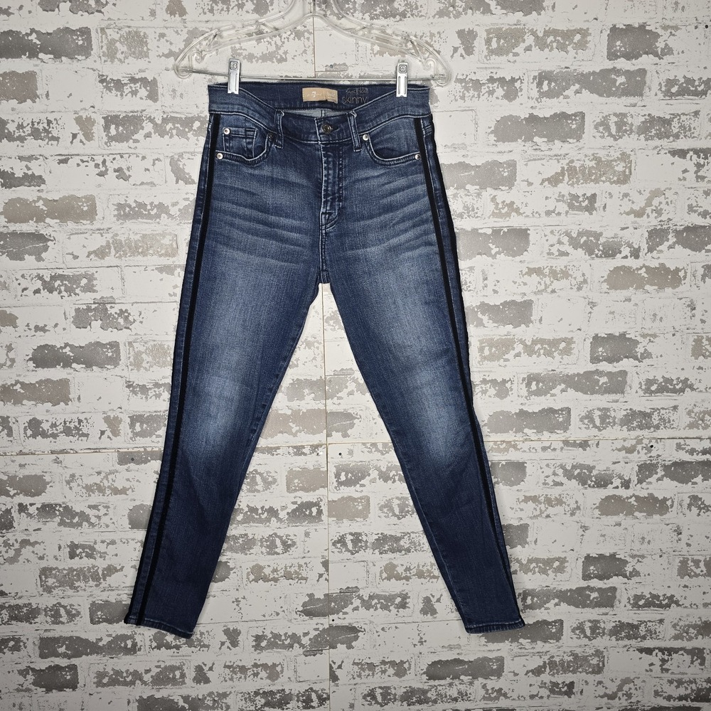 7 For All Mankind Jeans Womens 27 The Ankle Skinny Striped Sides Mid Rise Denim